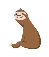 Cute baby sloth seating. Vector funny sloth illustration for summer design. Adorable cartoon animal. Funny cartoon sloth with full belly. Cute lazy character vector illustration