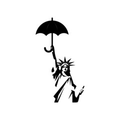 Statue of liberty holds an umbrella icon isolated on white background