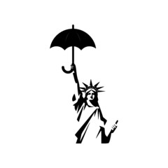 Obraz premium Statue of liberty holds an umbrella icon isolated on white background