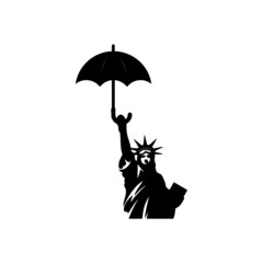 Statue of liberty holds an umbrella icon isolated on white background