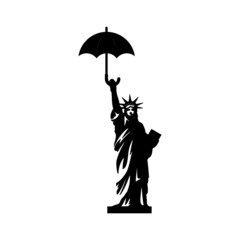 Statue of liberty holds an umbrella icon isolated on white background