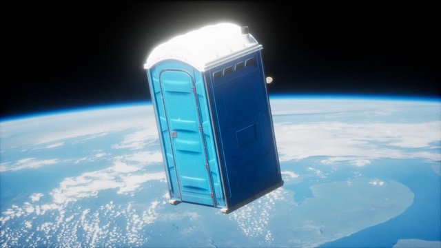 Portable street WC toilet cabin on Earth orbit. elements furnished by Nasa
