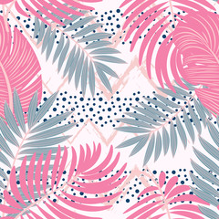 Vector seamless tropical pattern with leaves on white  background. Vector  floral illustration for textile, print, wallpapers, wrapping.