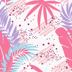 Vector seamless tropical pattern with leaves on white  background. Vector  floral illustration for textile, print, wallpapers, wrapping.