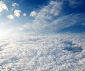 White clouds. View from the window of an airplane