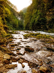 View on the Vintgar Gorge waterfall in Slovenia