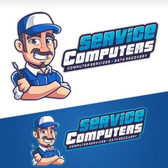 Computer Service Repairman Mascot Logo