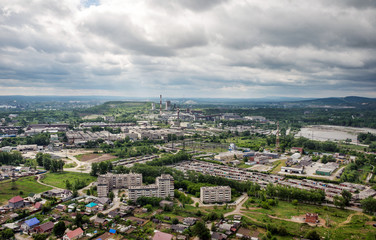 Urban panorama aerial view. Pipe Metallurgical Plant