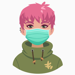 picture of a girl in a medical mask, in cartoon style
