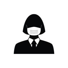 woman wearing face mask vector icon.  protective masks. virus,  covid 19, pandemic protect sign