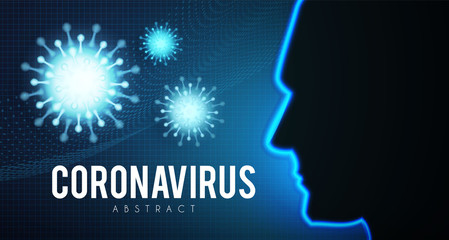 Coronavirus COVID-2019 on blue background. Virus 2019-nCoV cells.