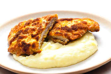 pork schnitzel with mashed potatoes