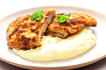 pork schnitzel with mashed potatoes