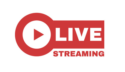 Live streaming logo with play button. Online stream sign. Flat simple design.