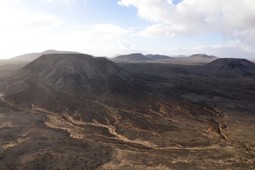 Fototapeta na wymiar Spanish Canary Island of Fuerteventura aerial with volcanos and mountains