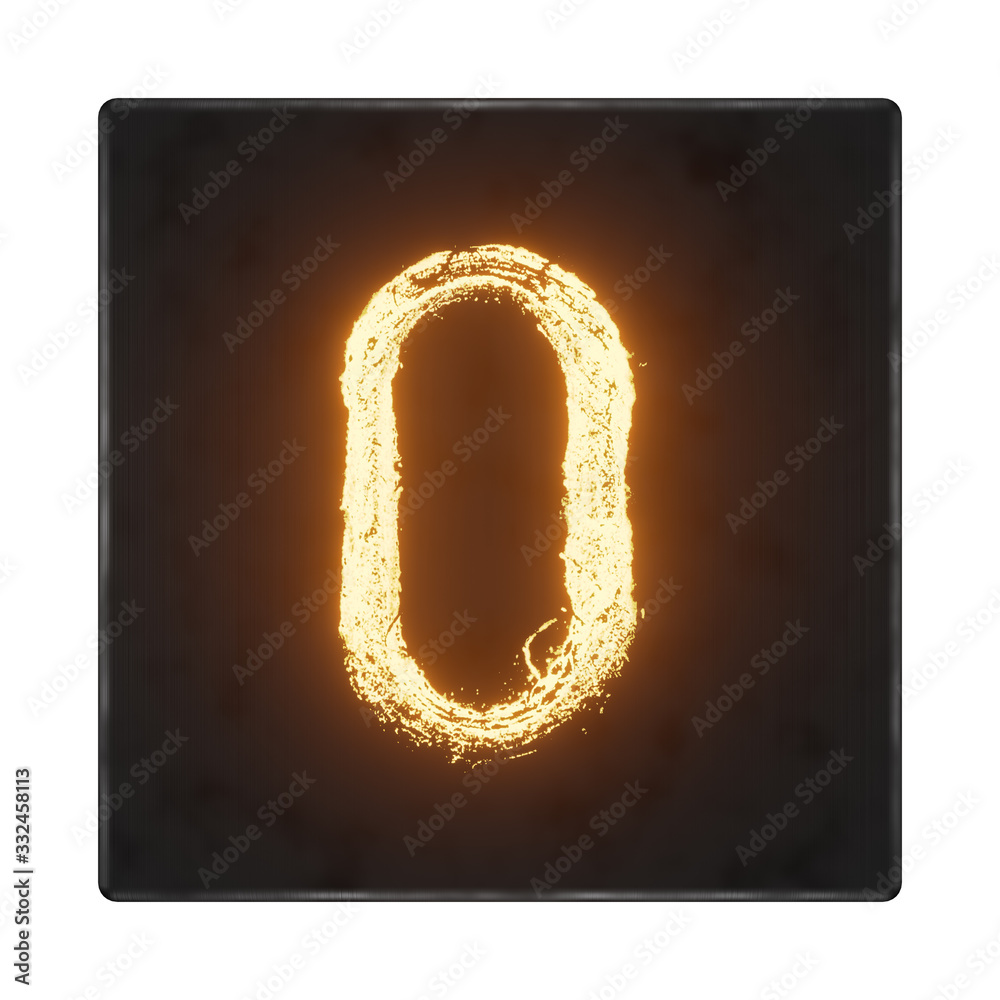 Fototapete english letter o. the letters in the form of hot metal in a dark box with tecture. 3d render.