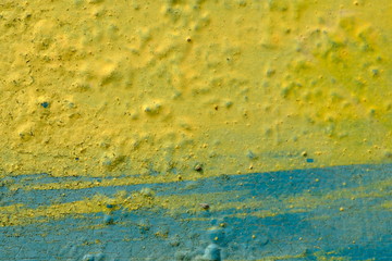 Abstract macro photography – Grunge peeling paint texture on yellow wall