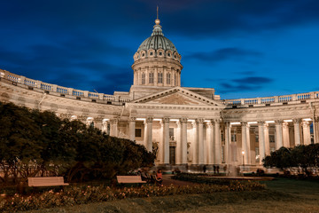 night view of Kazan Cathedral in Saint Petersburg