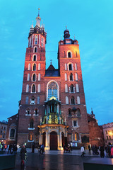 Basilica of St Mary in Main Market Square Poland evening