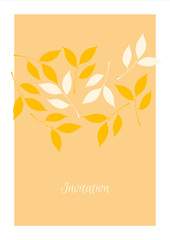 Minimalistic yellow invitation. Сard with leaf print.