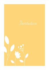 Minimalistic yellow invitation. Сard with floral white pattern.