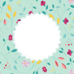 Green card with a floral bright pattern. Space for text.