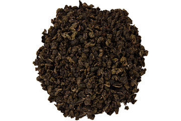 Oolong tea on white background. Top view. Close up. High resolution