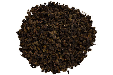 Oolong tea on white background. Top view. Close up. High resolution