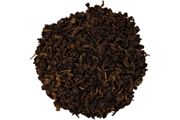 Oolong tea on white background. Top view. Close up