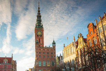 Fototapeta premium Historic town hall of Gdansk city at sunset, Poland