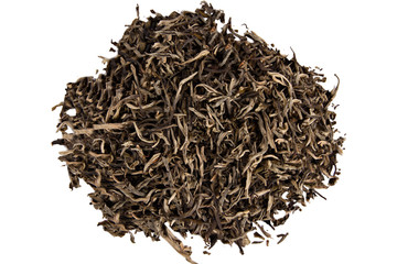 White tea on white background. Top view. Close up. High resolution