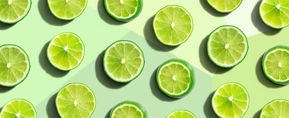 Fresh green limes overhead view - flat lay