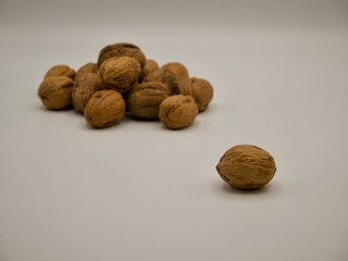 Pitted walnuts, dried fruit, healthy food, march 2020