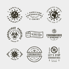 Obraz premium coronavirus pandemic badges. health and medical vector illustration. t-shirt design concepts.