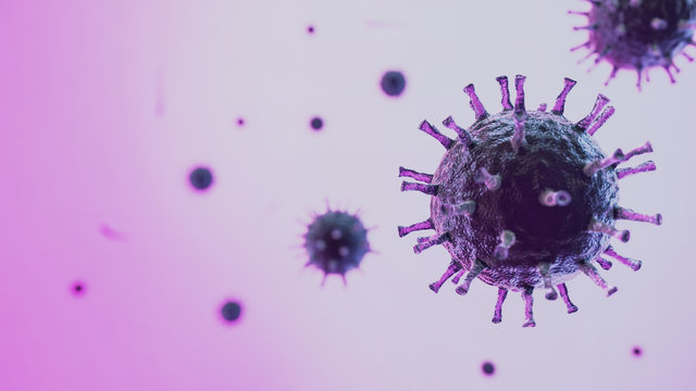 Corona virus with deep field purple background 3D rendering