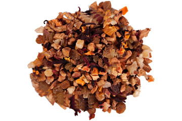 Fruit tea on white background. Top view. Close up. High resolution