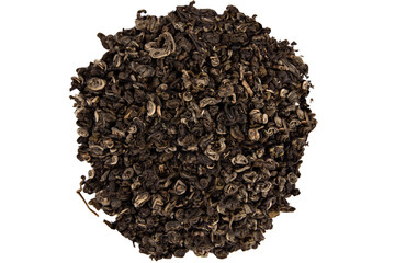 Green Tea Dry Leaves on a White