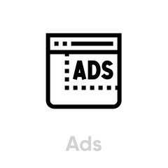 Ads blocking icon. Editable line vector.