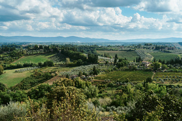 Fototapeta na wymiar Panoramic view over the landscape of Tuscany from the hill town of Montepulciano