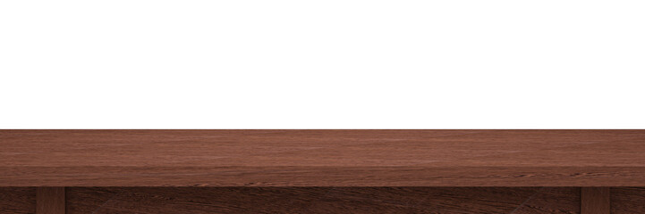 Empty brown wooden table top isolated on white background  with clipping path, Use as products display montage. Vintage style concept free space use for your copy and branding.3d illustration