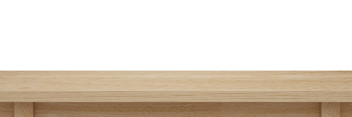 Empty light wooden table top isolated on white background  with clipping path, Use as products display montage. Vintage style concept free space use for your copy and branding.3d illustration
