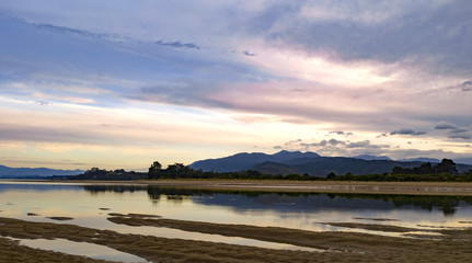 Beautiful sunset in Abel Tasman National Park near parapara Inlet