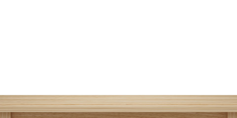 Empty light wooden table top isolated on white background  with clipping path, Use as products display montage. Vintage style concept free space use for your copy and branding.3d illustration