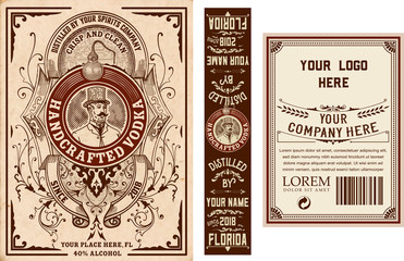 Vintage liquor labels template. Front, back and top sides - obrazy, fototapety, plakaty