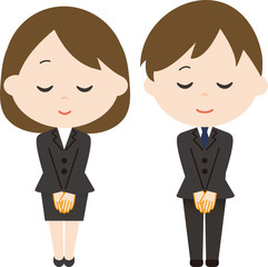 男女　おじぎ　スーツ