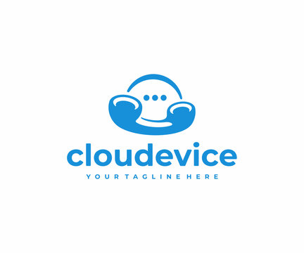 Cloud calling technology logo design. Cloud communication vector design. Phone handset and speech bubble logotype