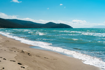 Sun of summer time on sky and sand of beach