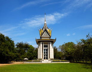 Choeung Ek Monument, the Killing Fields in in Phnom Penh, Cambodia, mass grave of victims of the...