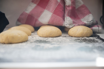 Home made bread buns rising