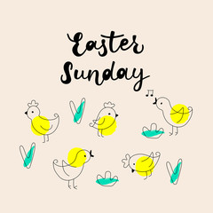 EASTER SUNDAY Vector hand drawn outline illustration wiht black lettering of Easter.